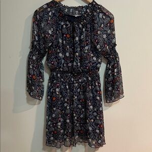 Floral Girls Print Navy Dress  SZ 14